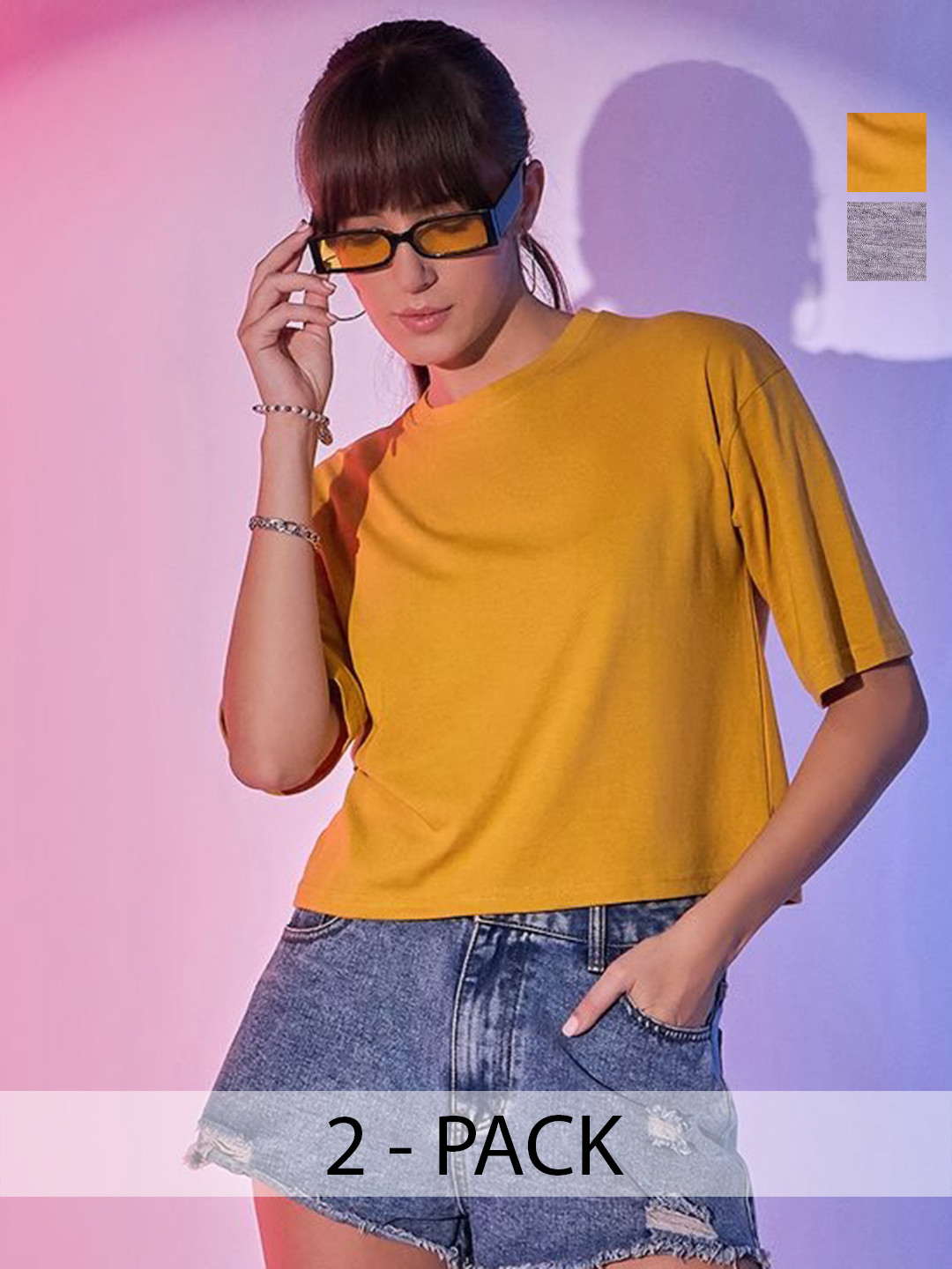 

DIMPY GARMENTS Women 2 Pockets Boxy T-shirt, Mustard