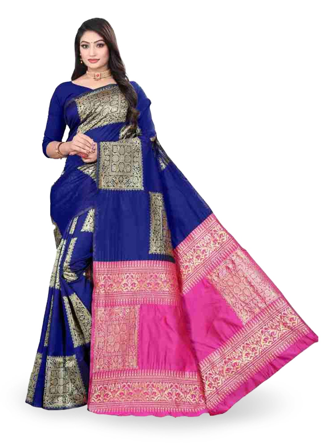 

Aika Woven Design Zari Pure Silk Banarasi Saree, Blue