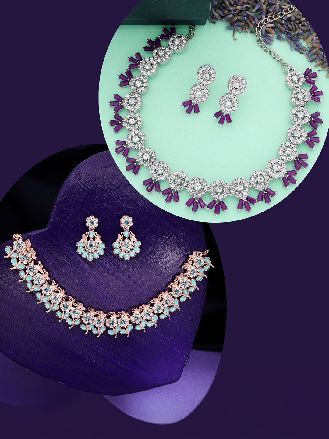 

DIVASTRI Set Of 2 Gold-Plated Artificial Stones-Studded Necklace and Earrings
