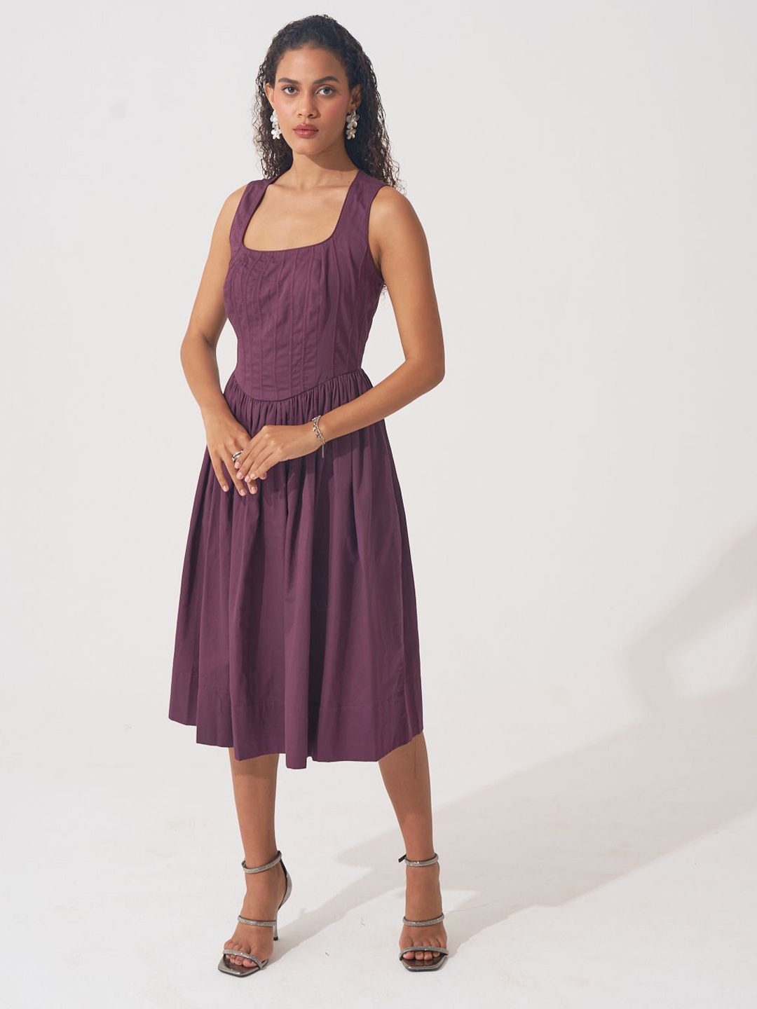 

Western Era Satin Fit & Flare Midi Dress, Na