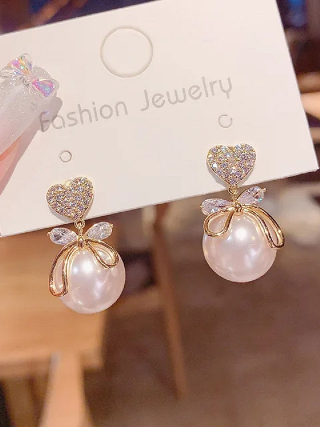 

MADDY SPACE Gold-Plated Pearls Beaded Contemporary Shaped Korean Drop Earrings
