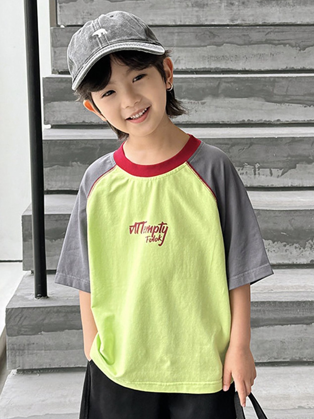 

LULU & SKY Boys Typography Printed Round Neck Oversized Cotton T-shirt, Green