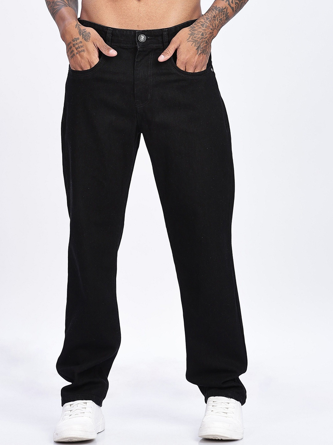 

BEVDAAS Men High-Rise Light Fade Jeans, Black
