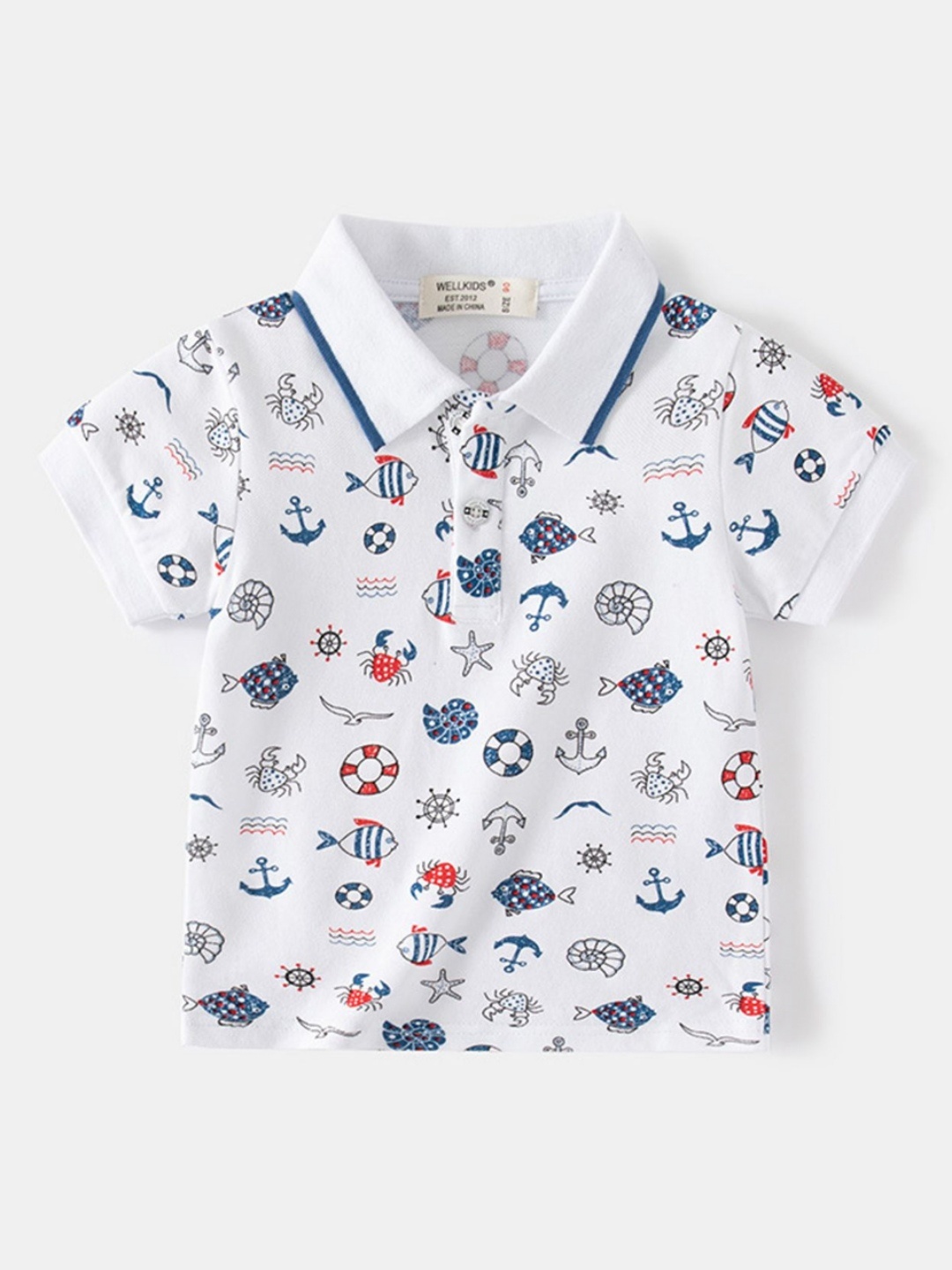 

LULU & SKY Boys Printed Polo Collar Organic Cotton T-shirt, White