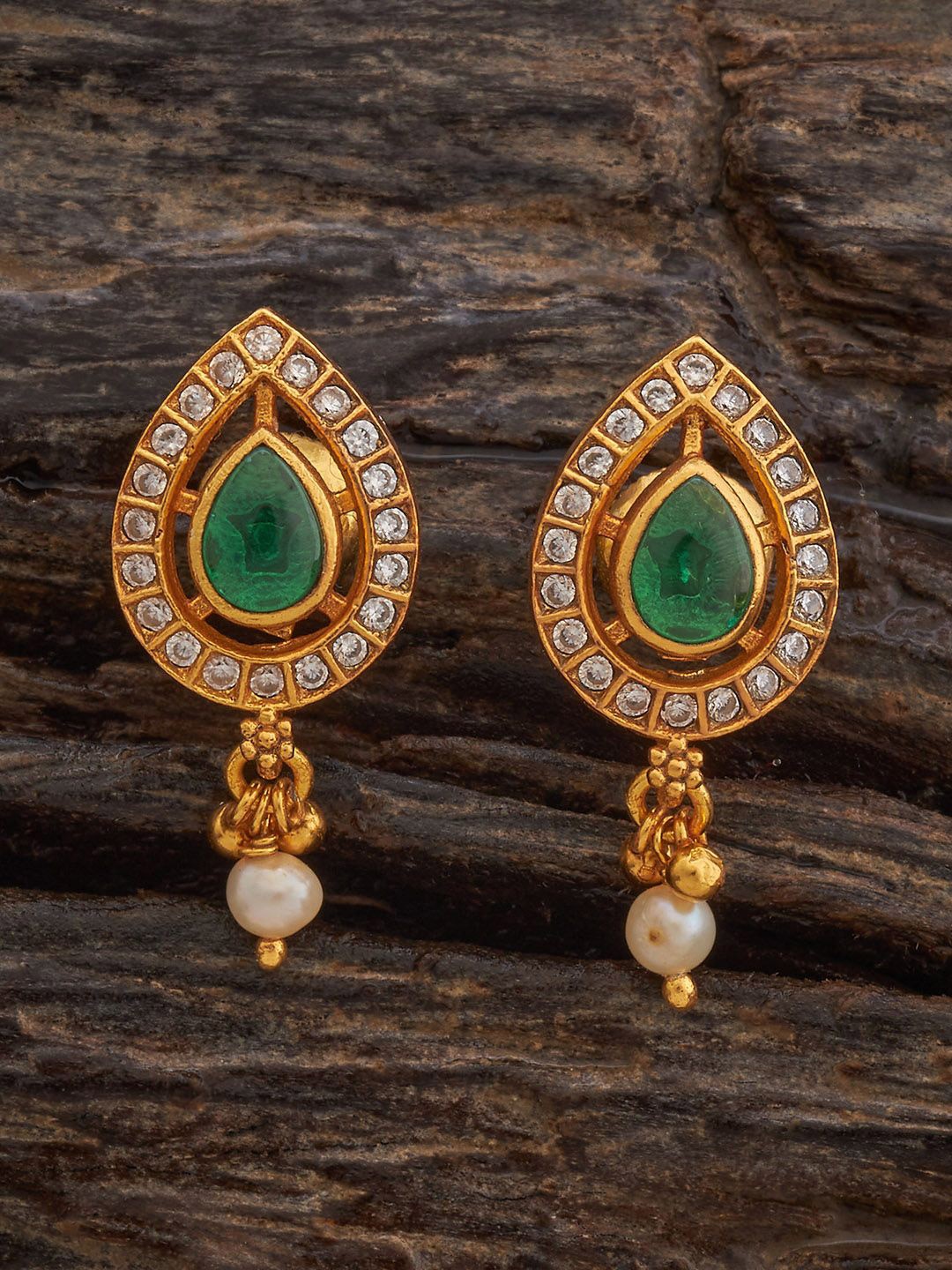 

Kushal's Fashion Jewellery 92.5 Sterling Silver Gold-Plated Geometric Zircon Drop Earrings
