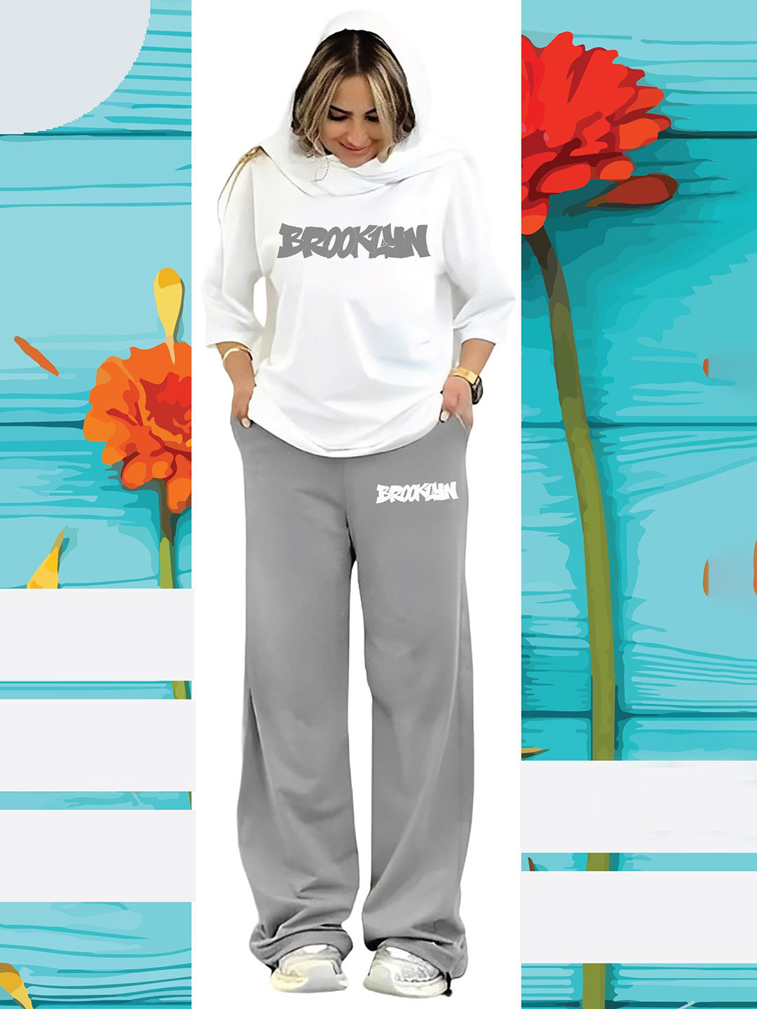 

My Swag Printed Round Neck Pure Cotton Loose Fit T-Shirt With Trousers, White