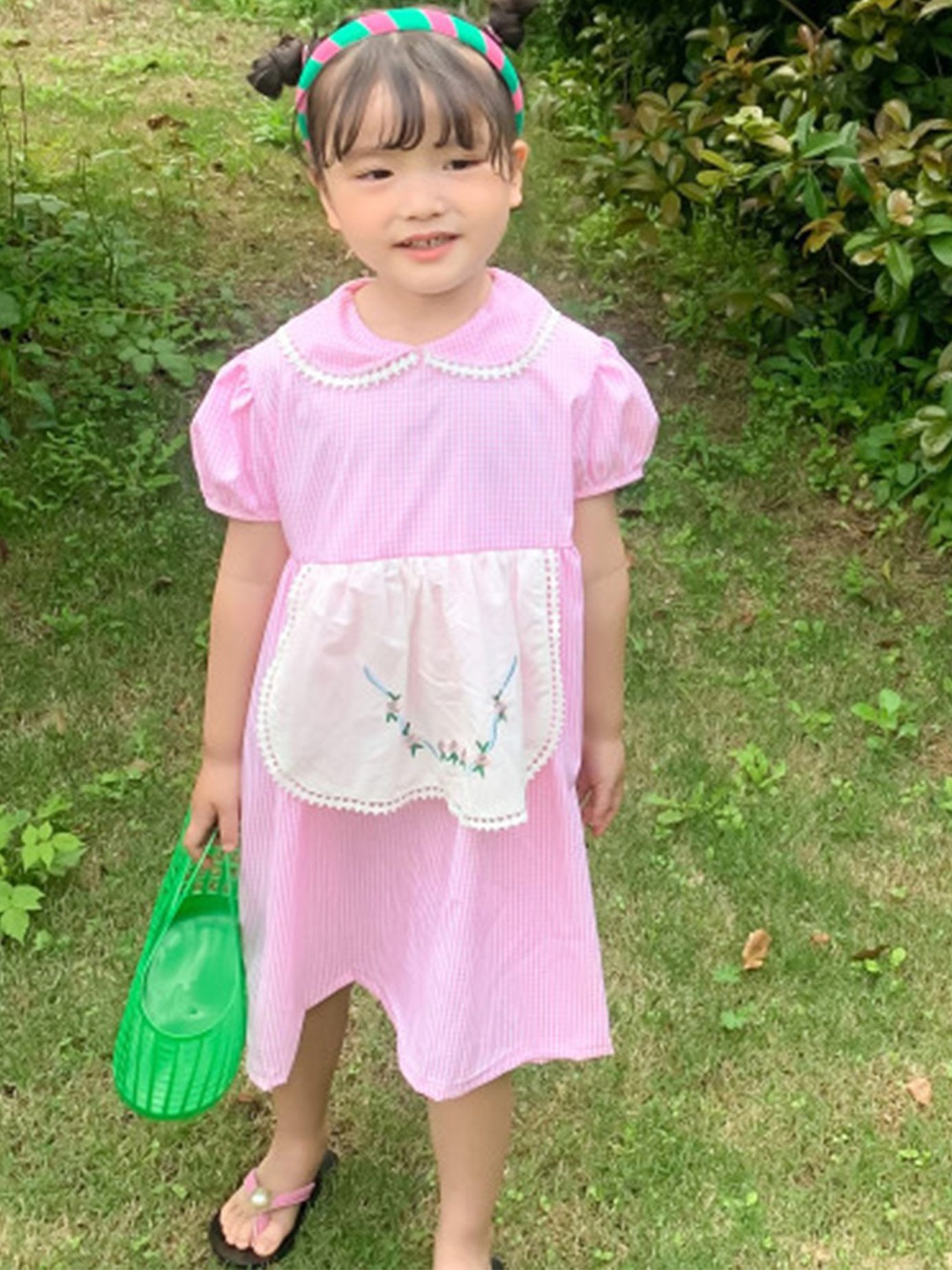 

LULU & SKY Girls Peter Pan Collar Puff Sleeve A-Line Dress, Pink