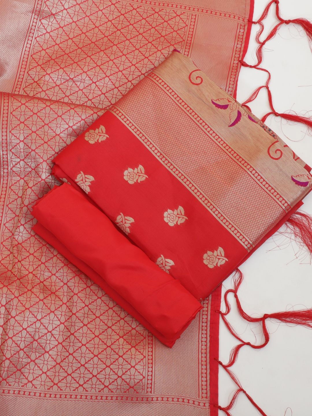 

Suha Floral Woven Design Unstitched Dress Material, Orange
