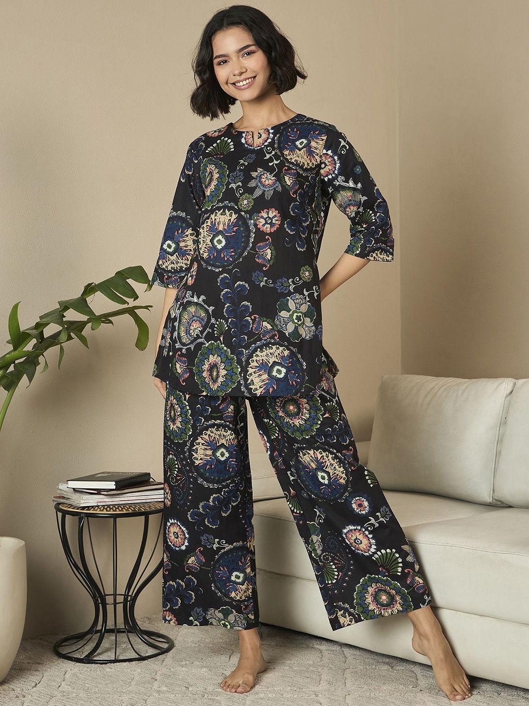 

July Women Printed Night suit, Blue