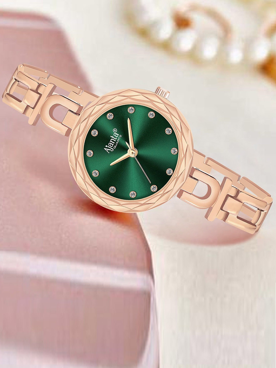

Ajanta Quartz Women Embellished Dial & Bracelet Style Straps Analogue Watch AWC130ESL 3, Green