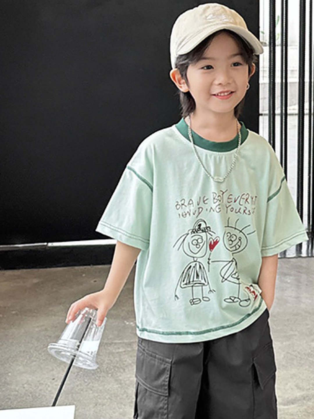 

LULU & SKY Boys Graphic Printed Round Neck Cotton T-shirt, Green