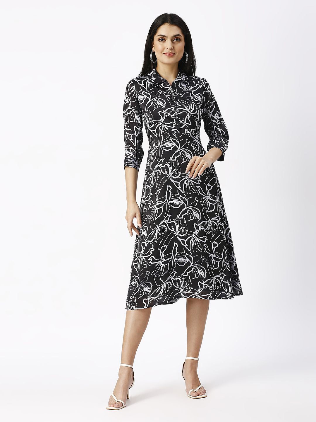 

Noia Floral Print Satin A-Line Midi Dress, Black