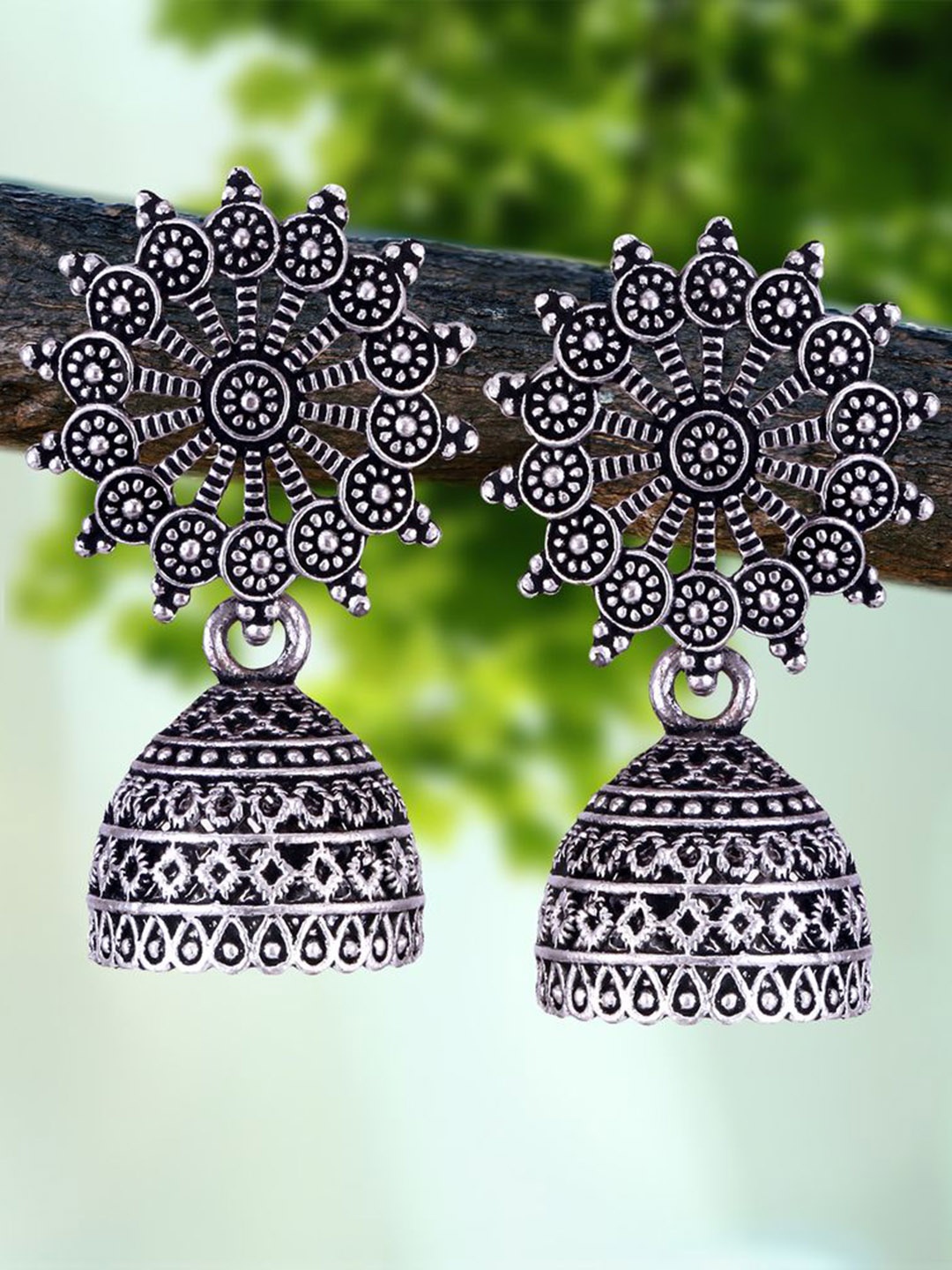 

DIVASTRI Set of 5 Silver-Plated Oxidized Dome Shaped Jhumkas