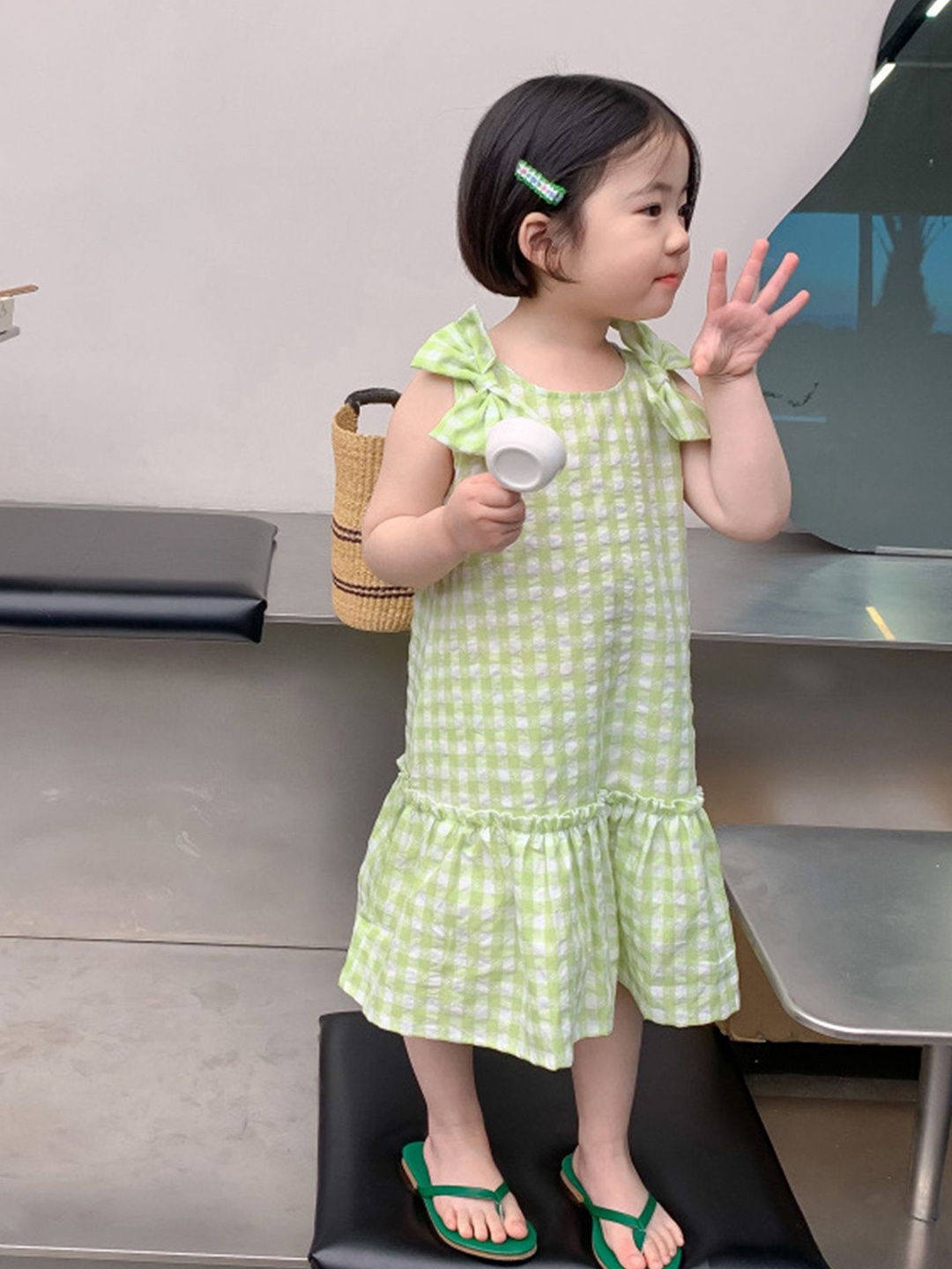 

LULU & SKY Girls Checked Drop-Waist Dress, Green