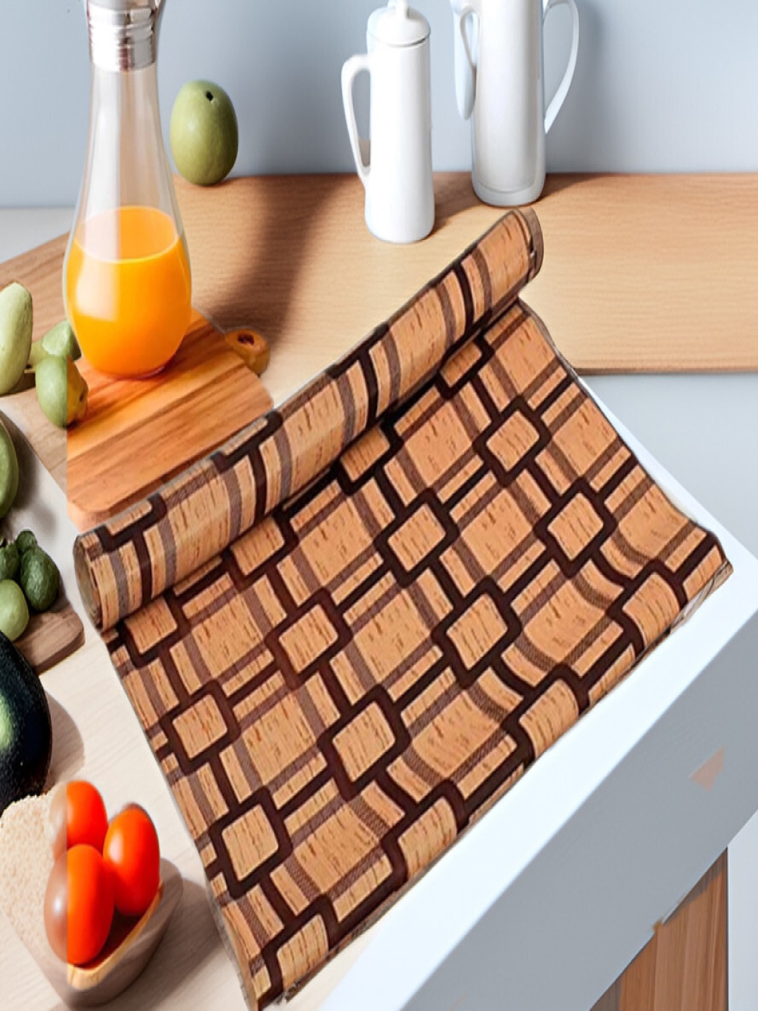 

REVEXO Brown Printed Water-Resistant Shelf Liner