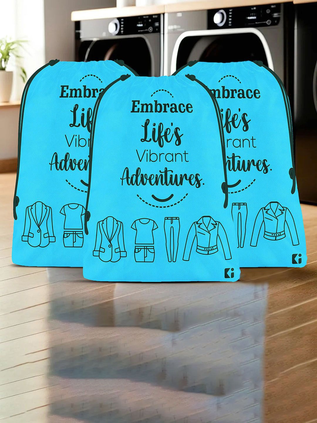 

Kuber Industries Blue & Black Pack Of 3 Printed Cloth Storage Bag For Travel