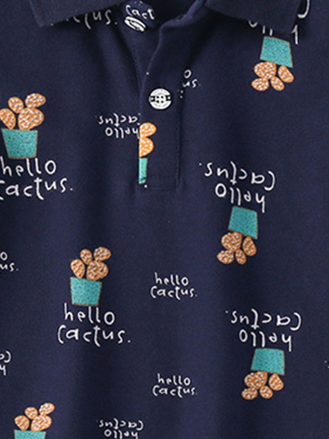 

LULU & SKY Boys Floral Printed Polo Collar Applique T-shirt, Navy blue