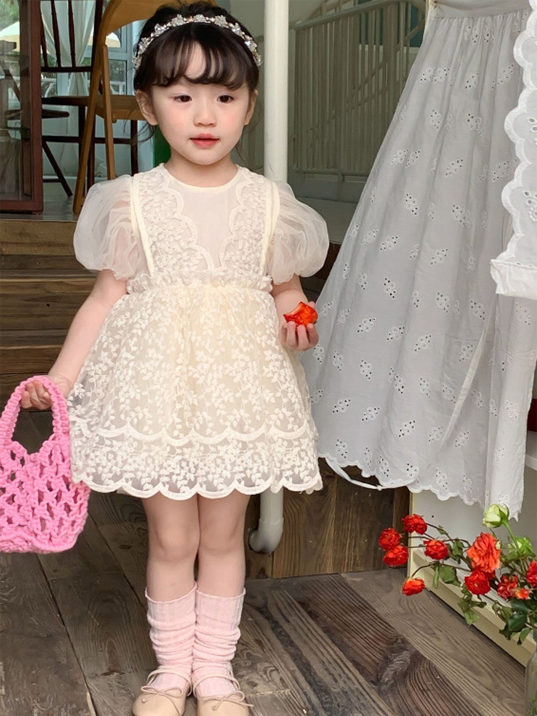 

LULU & SKY Girls Self Design Fit and Flare Dress, Beige