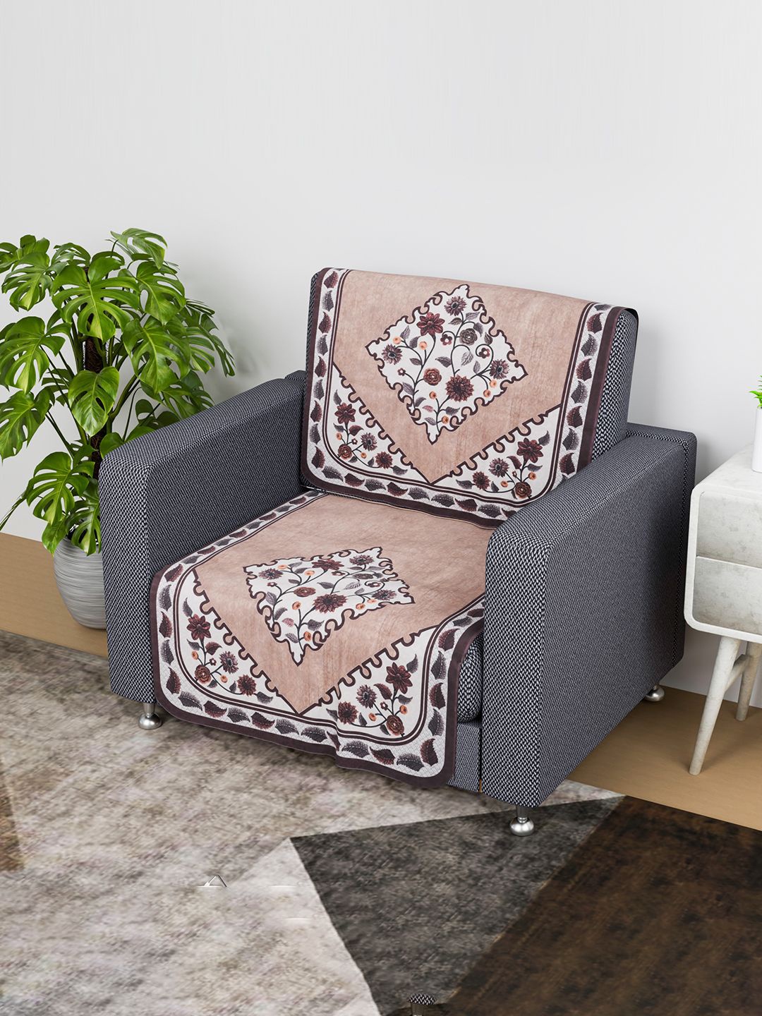 

Kuber Industries Brown & White 2 Pieces Printed Cotton 1 Seater Sofa Covers