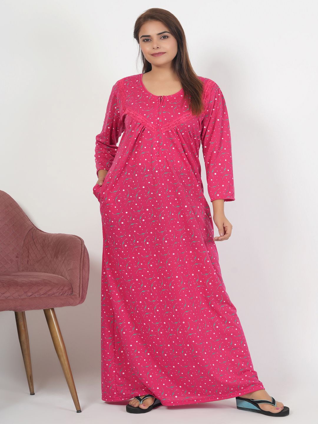 

CHUI MUI Printed Maxi Nightdress, Magenta