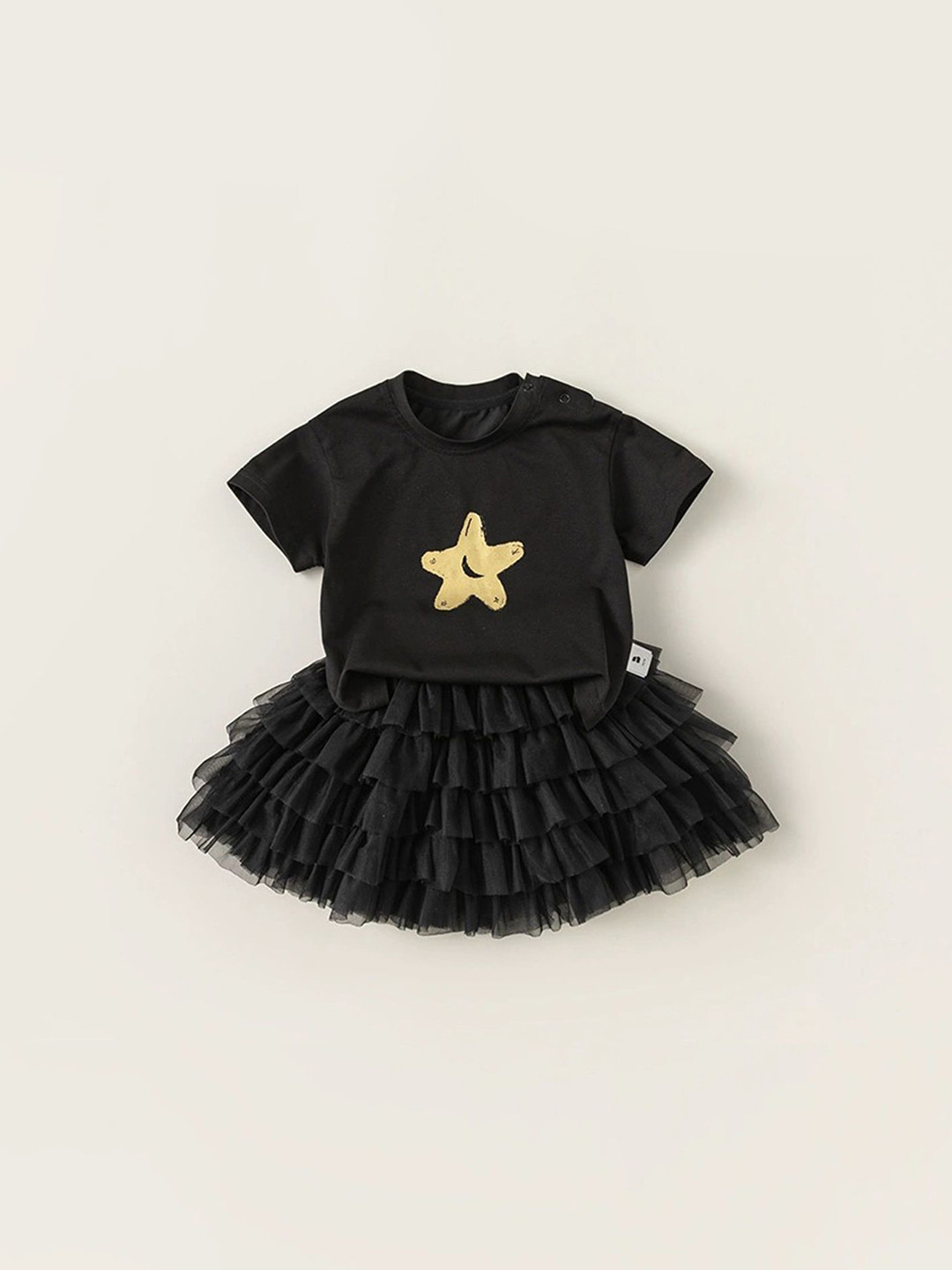 

LULU & SKY Girls Printed Round Neck T-Shirt With Skirt, Black