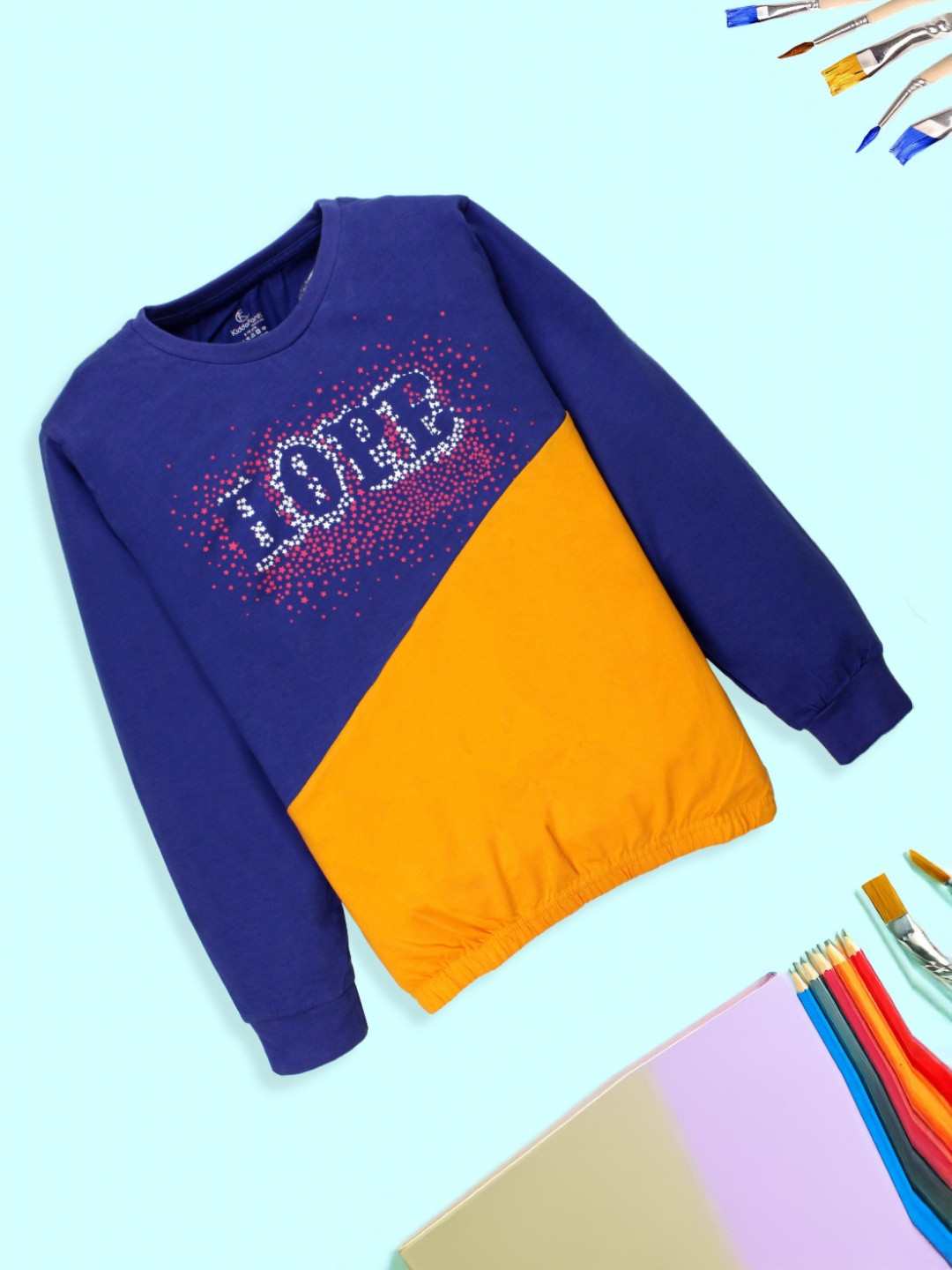 

KiddoPanti Girls Printed Cut Outs T-shirt, Blue