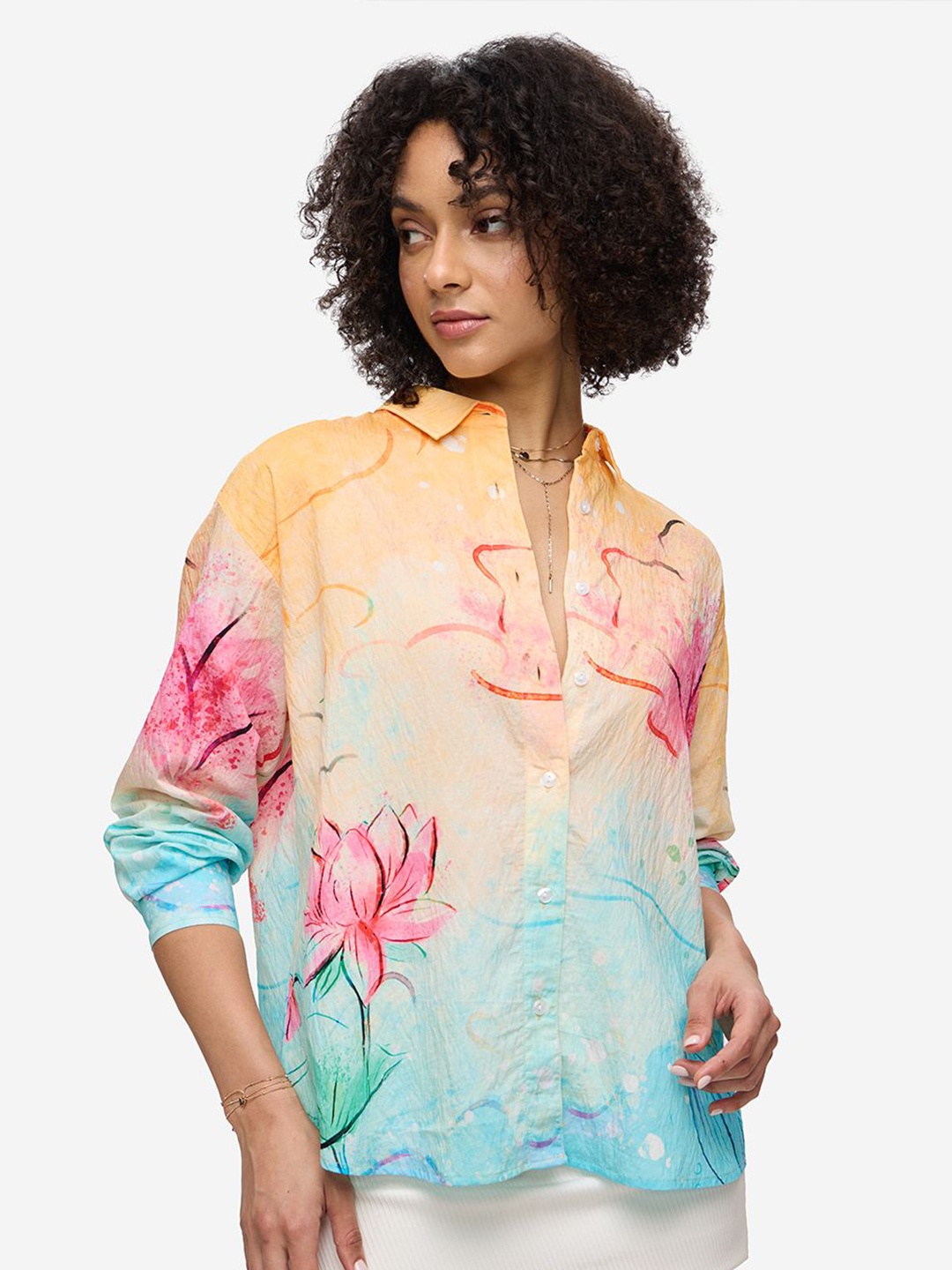 

The Souled Store Blush Opaque Floral Printed Casual Oversized Shirt, Yellow