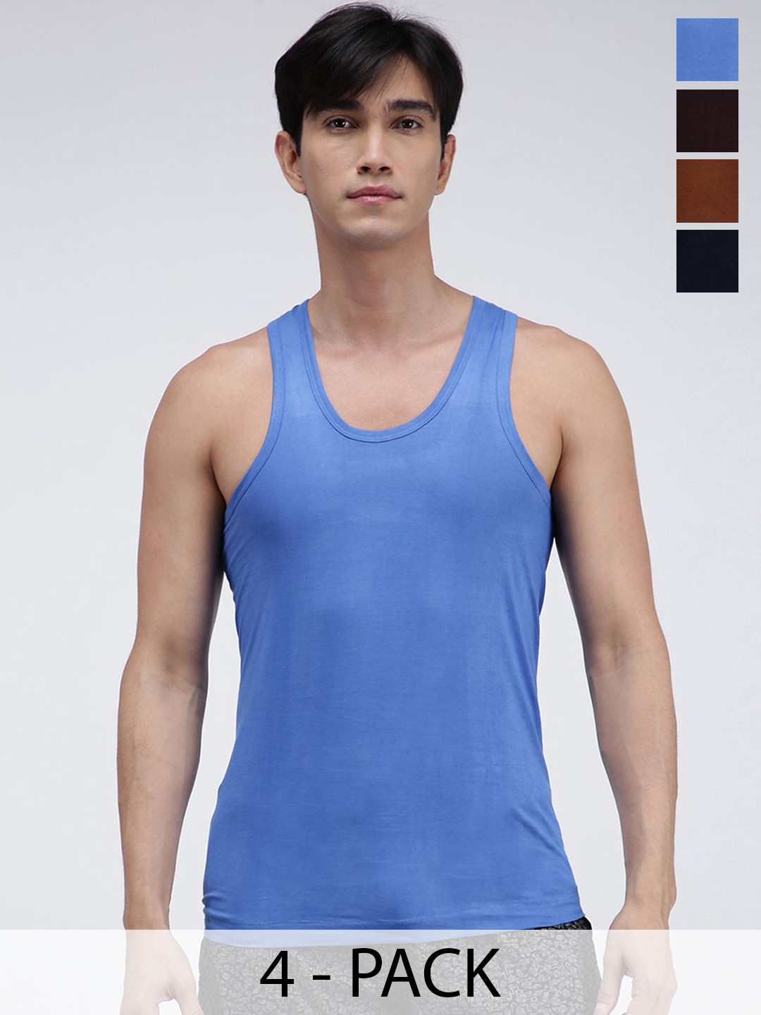 

AMUL COMFY Pack Of 4 Pure Cotton Undershirt Innerwear Vests AC-CVESTRN-LB-NY-AF-CB-XL-4PC, Navy blue