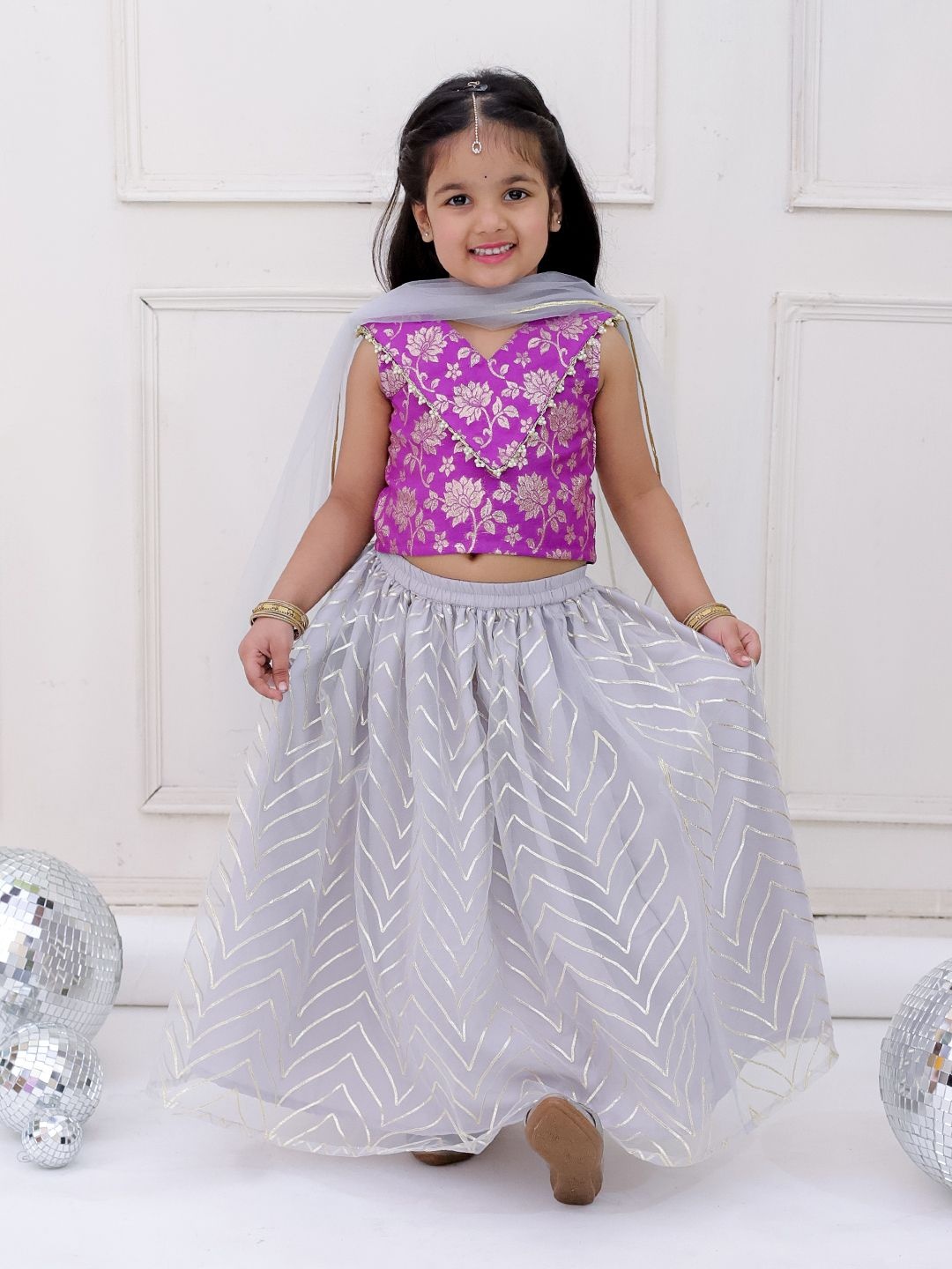 

KID1 Girls Ready to Wear Woven Design Lehenga & Blouse With Dupatta, Purple