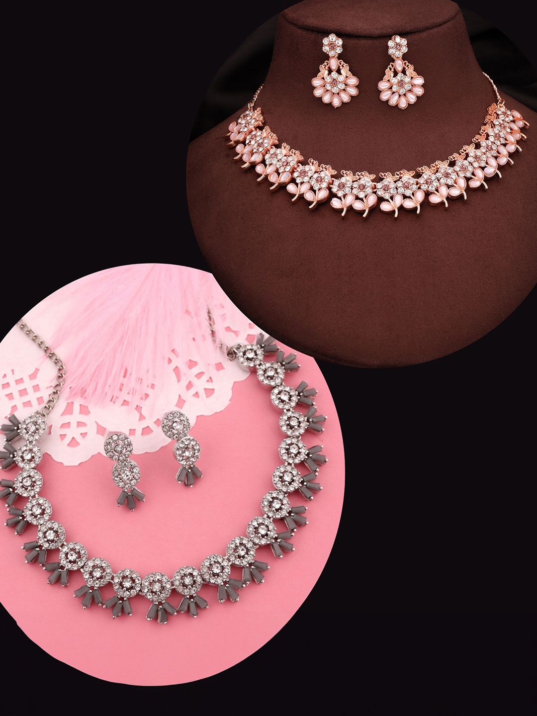 

DIVASTRI Set Of 2 Gold-Plated Artificial Stones Studded Jewellery Set