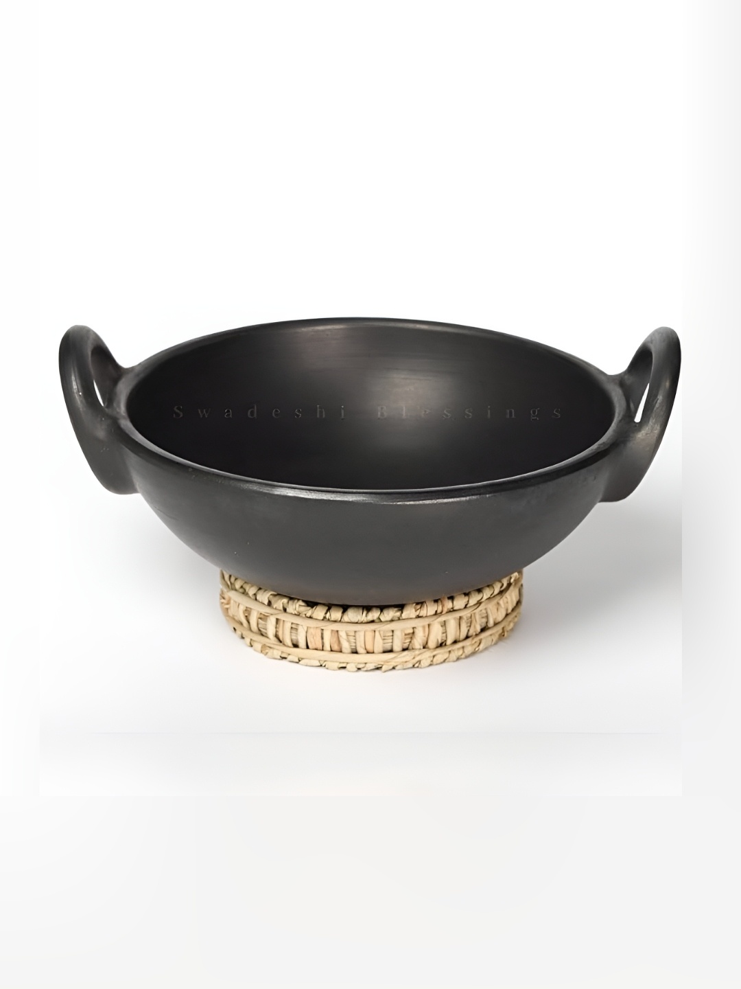 

Swadeshi Blessings Black Unglazed Clay Kadai for Cooking 1.8L