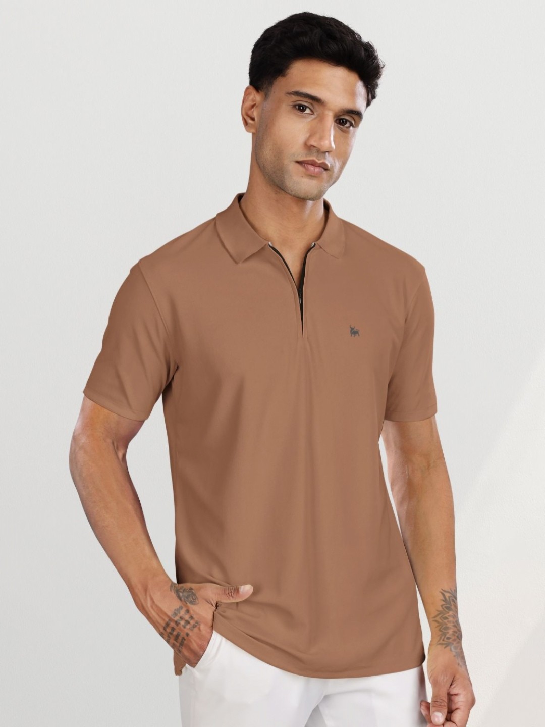 

BULLMER Men Polo Collar T-shirt, Brown