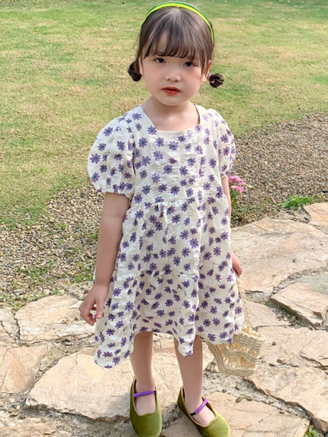 

LULU & SKY Girls Floral Printed Fit-Flare Dress, Purple