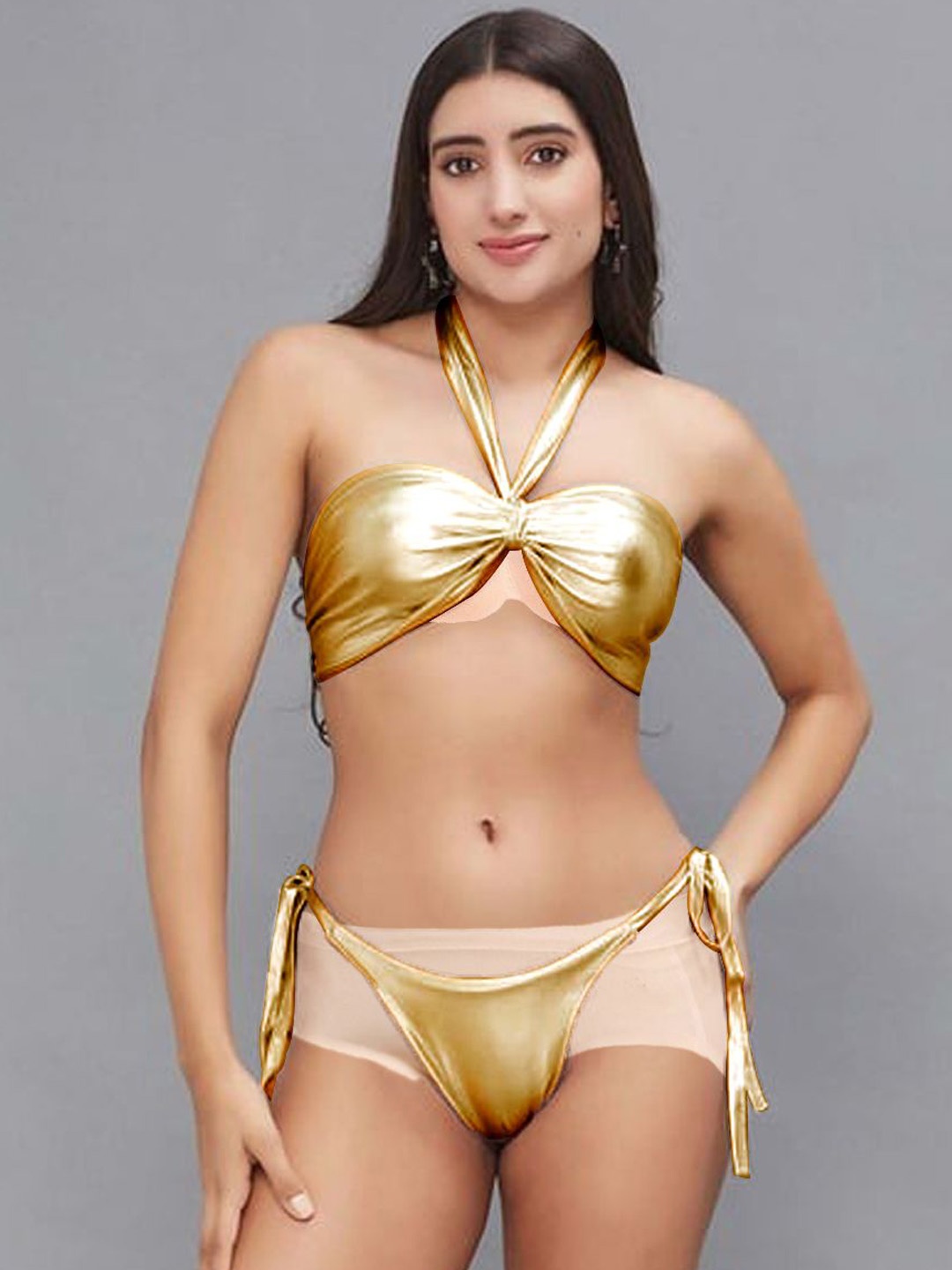 

KRENOZ Halter Neck Swim Bikini Set, Gold