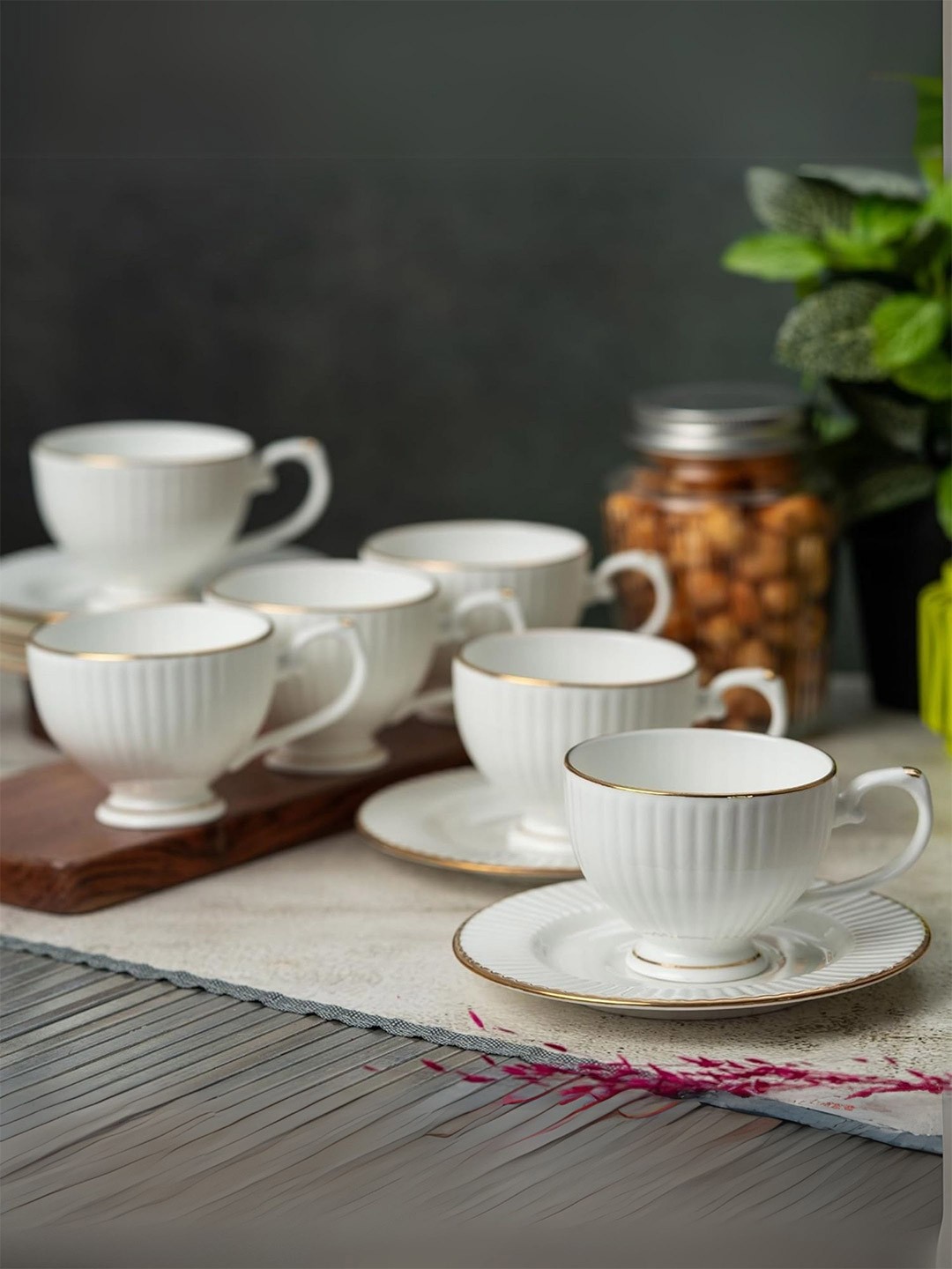 

Clay Craft Fine Ceramic Julie Impression 6 Cup & 6 Saucer Set Of 12- 170 ML, White