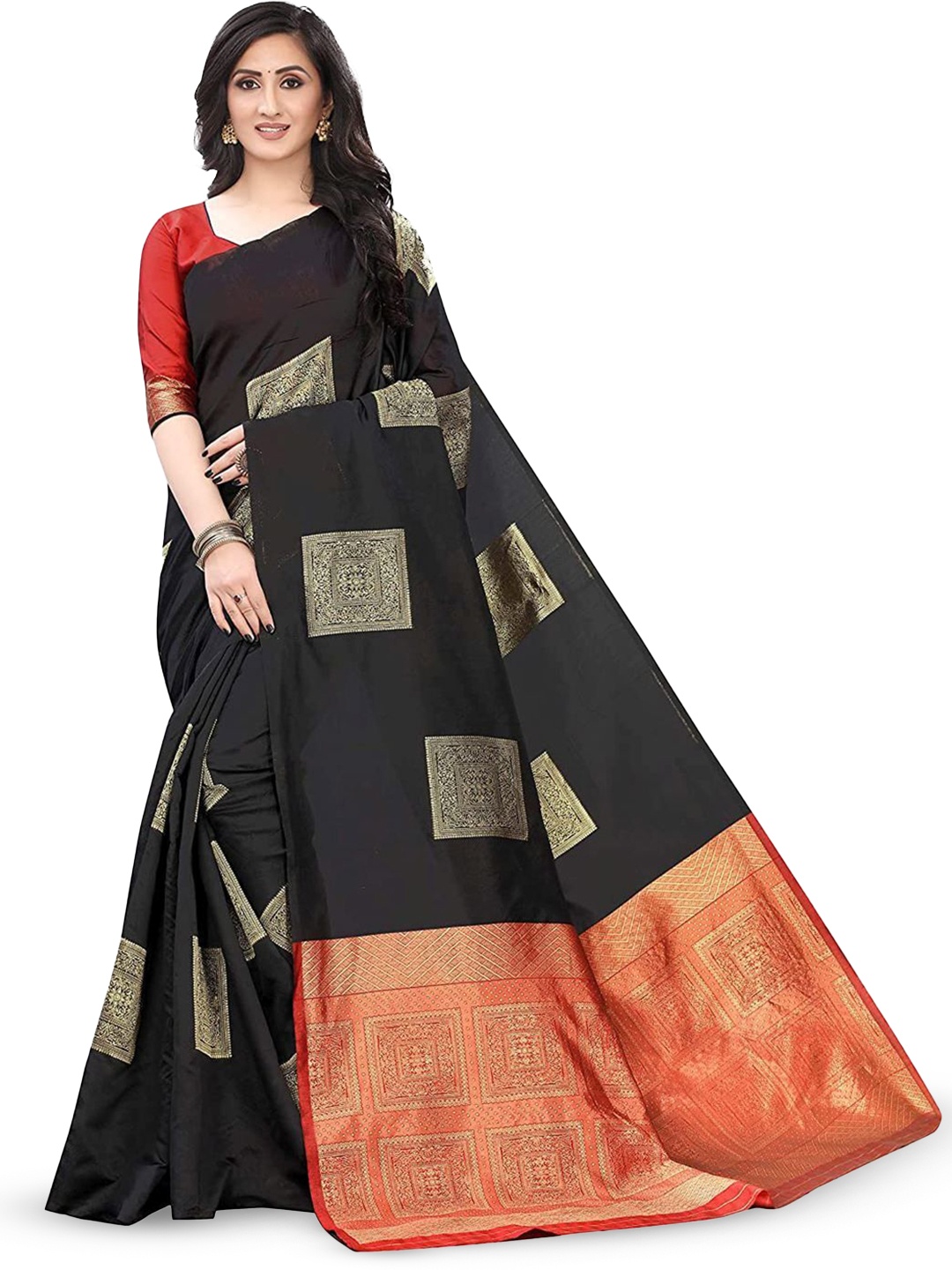 

Aika Woven Design Zari Pure Silk Banarasi Saree, Black