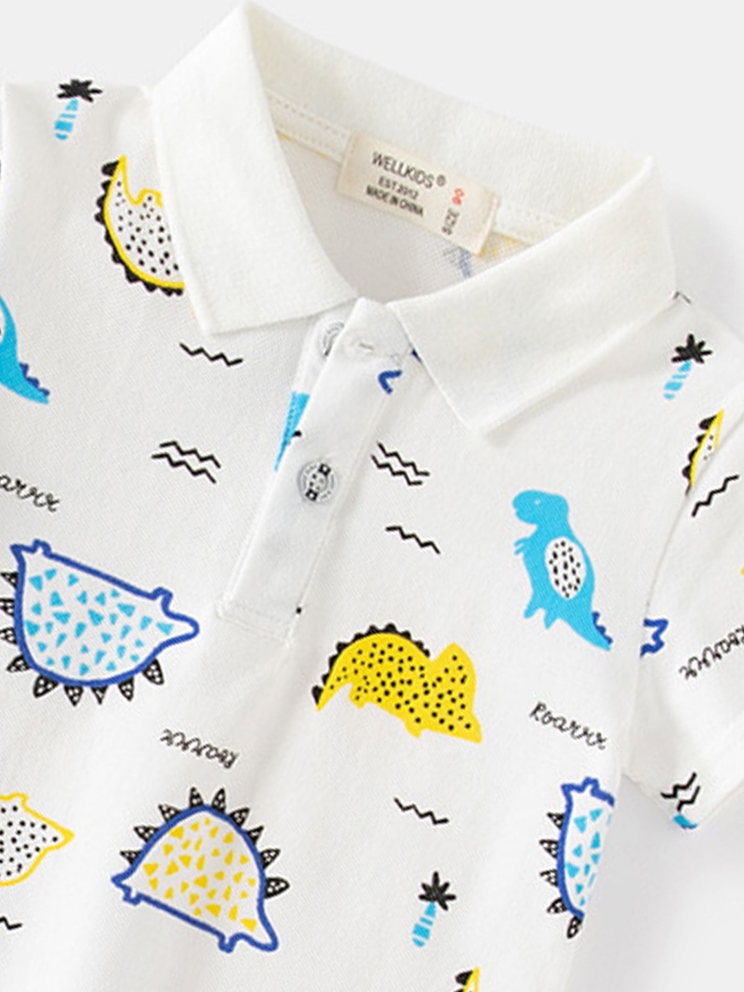 

LULU & SKY Boys Printed Polo Collar Extended Sleeves Organic Cotton T-shirt, White