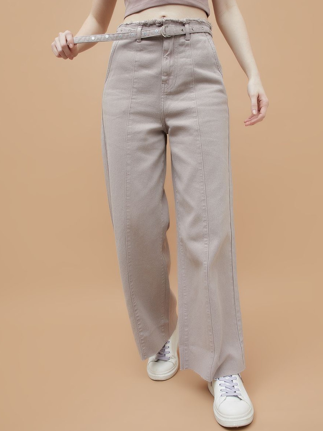

Ginger by Lifestyle Women Cotton Relaxed Fit High-Rise Jeans, Cream