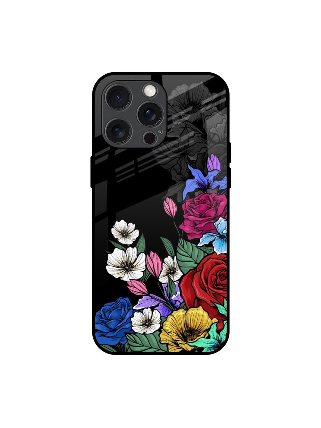 

QRIOH Rose Flower Bunch Art Real Printed iPhone 15 Pro Max Back Case, Black