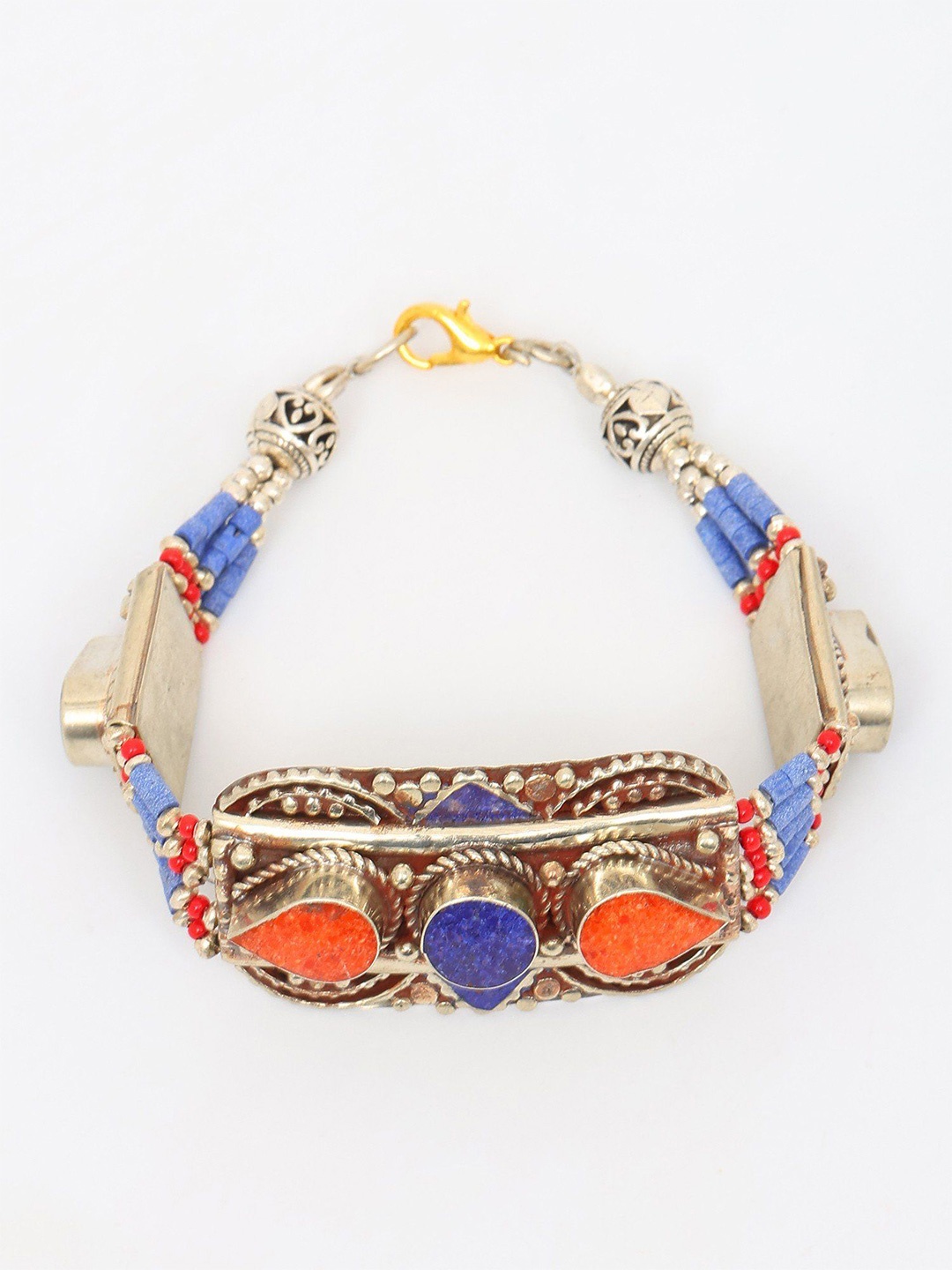 

Exotic India Women Brass Silver-Plated Wraparound Bracelet