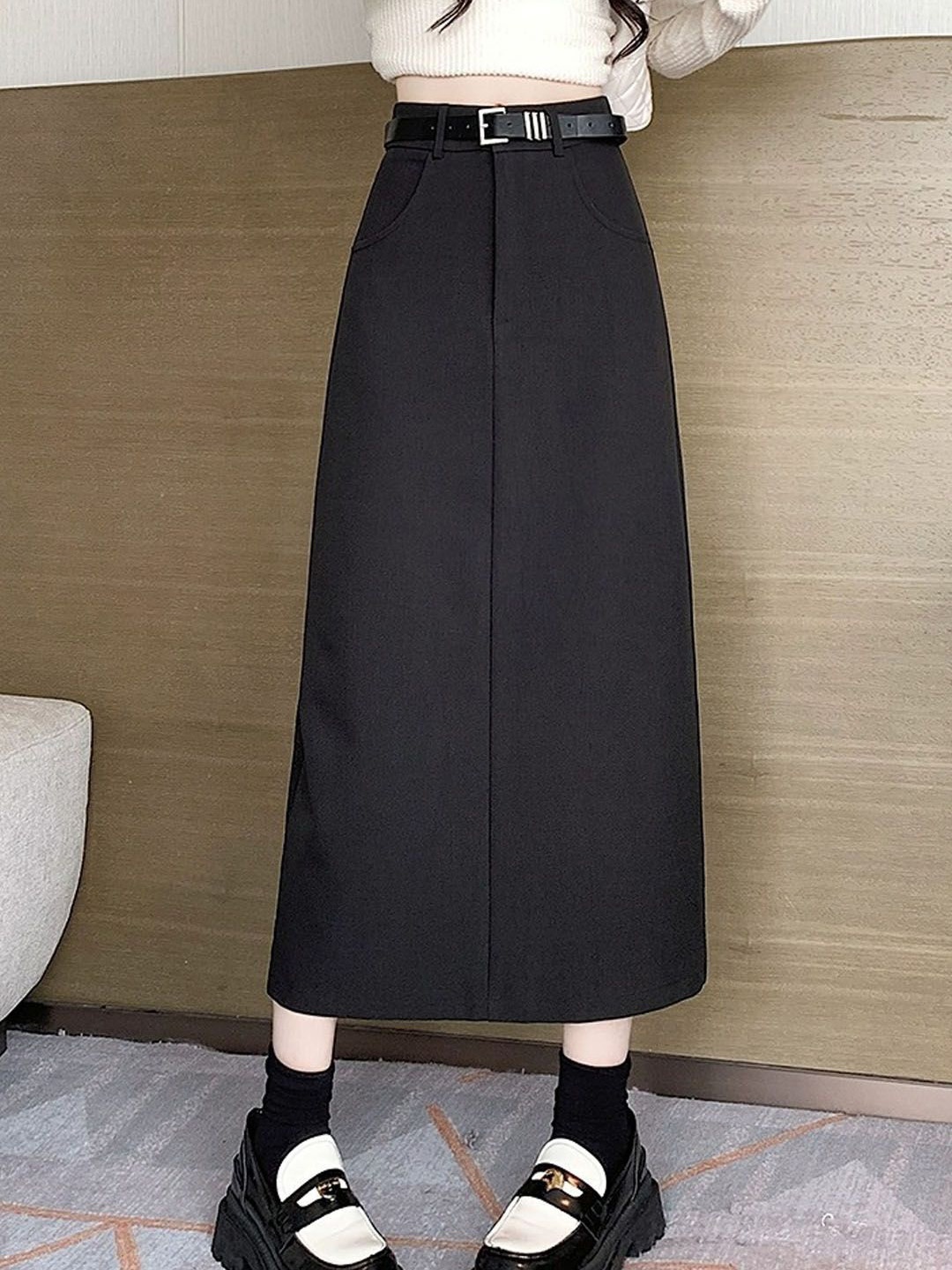 

StyleCast Straight Midi Skirt, Black
