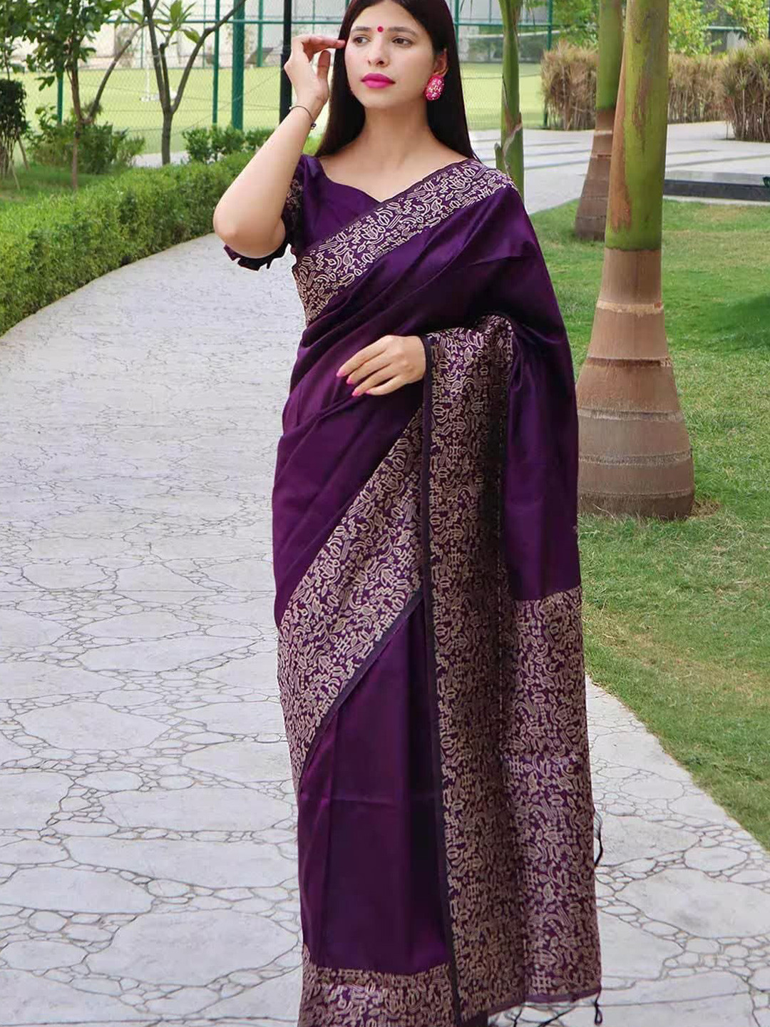 

LADY SHOPI Pure Silk Banarasi Saree, Purple