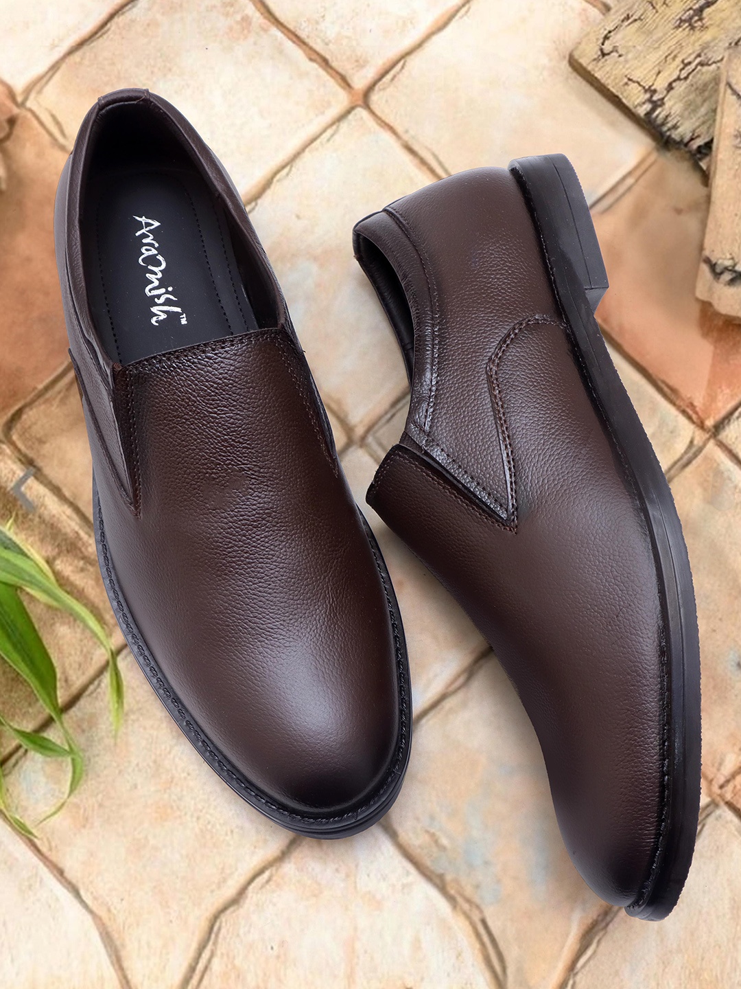 

ARAMISH Men Leather Formal Slip On Shoes, Brown