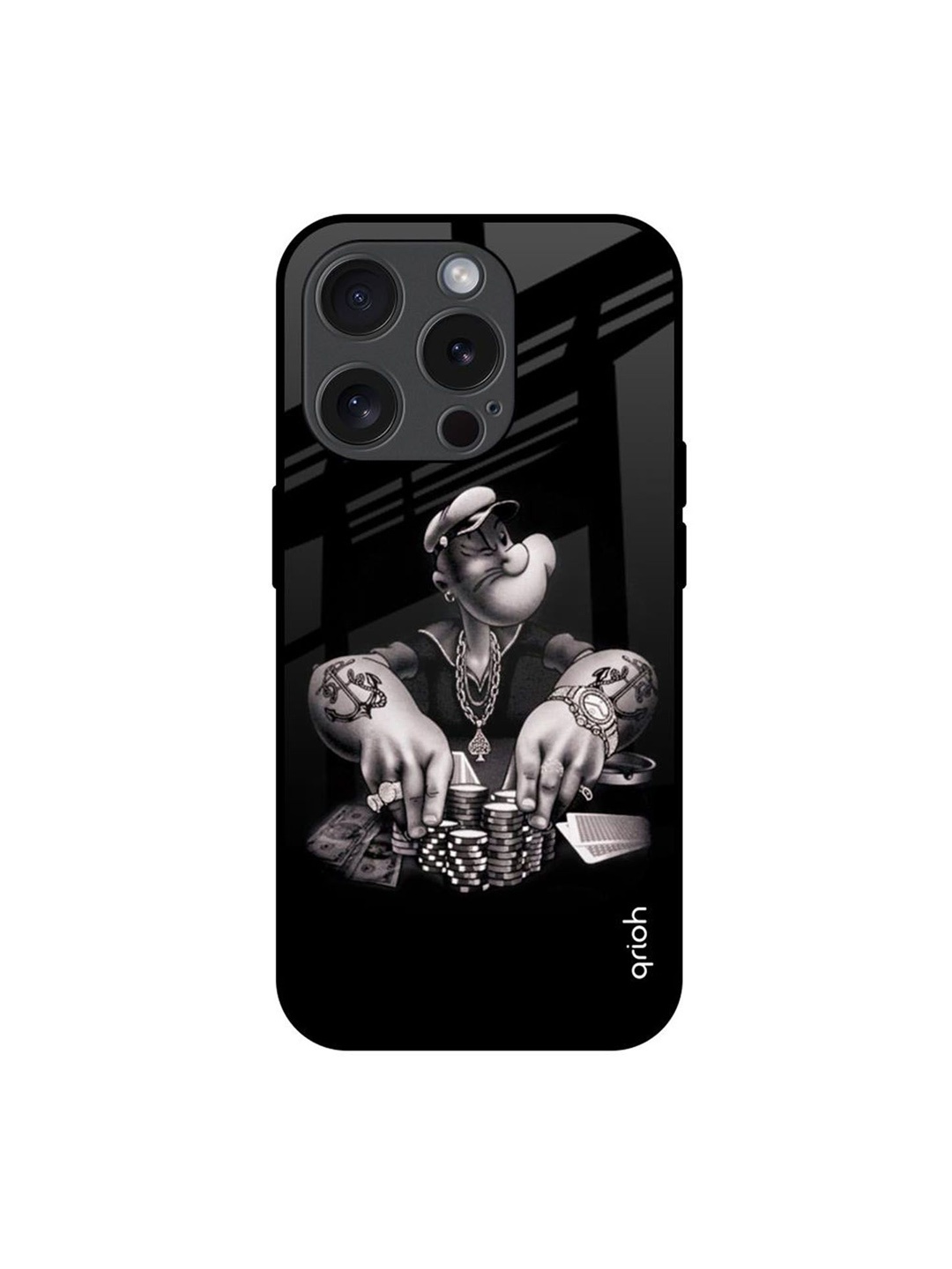 

QRIOH Quirky Printed iPhone 15 Pro Back Case Mobile Accessories, Black