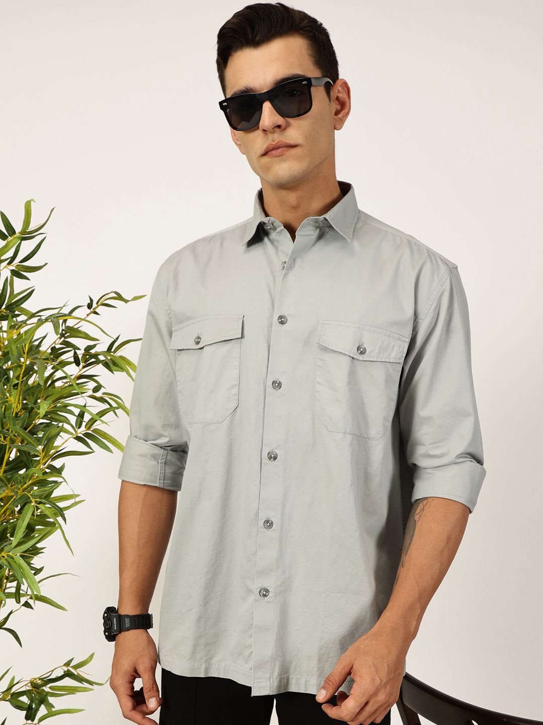 

Mast & Harbour Men Premium Opaque Casual Shirt, Grey