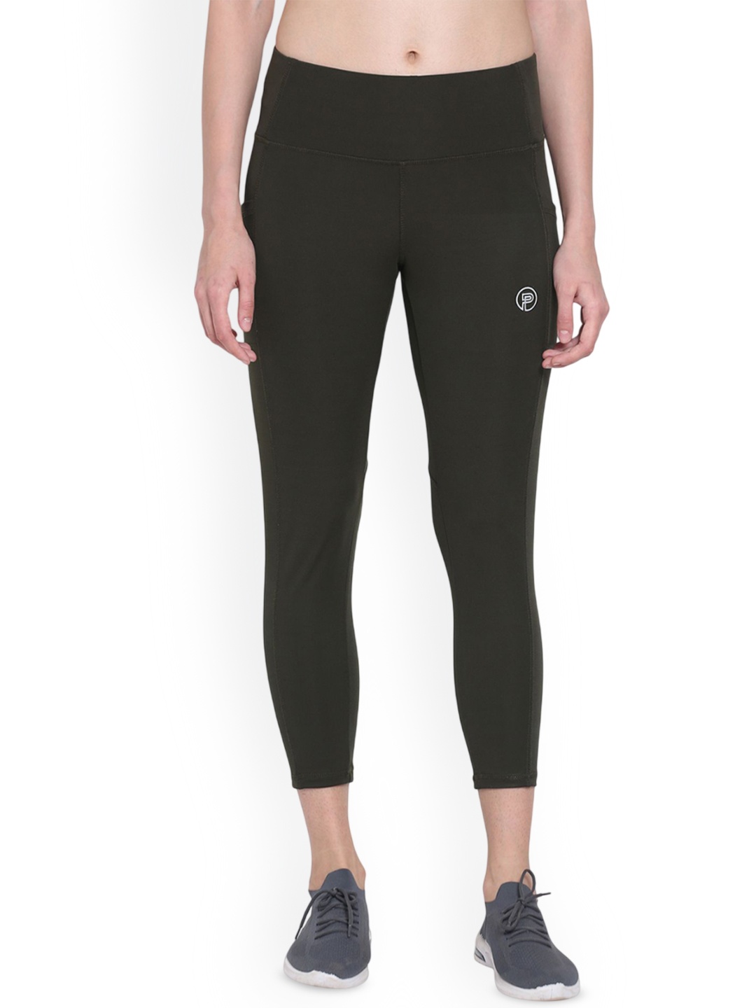 

Popster Skinny Fit Ankle Length Gym Tights, Olive