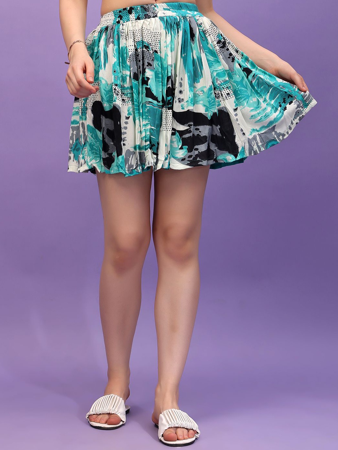 

Moda Rapido Printed Flared Mini Skirt, Green