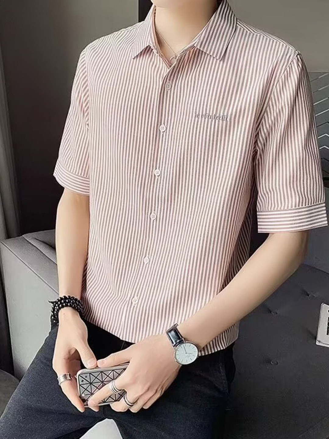 

HERE&NOW Men Opaque Striped Casual Shirt, Pink