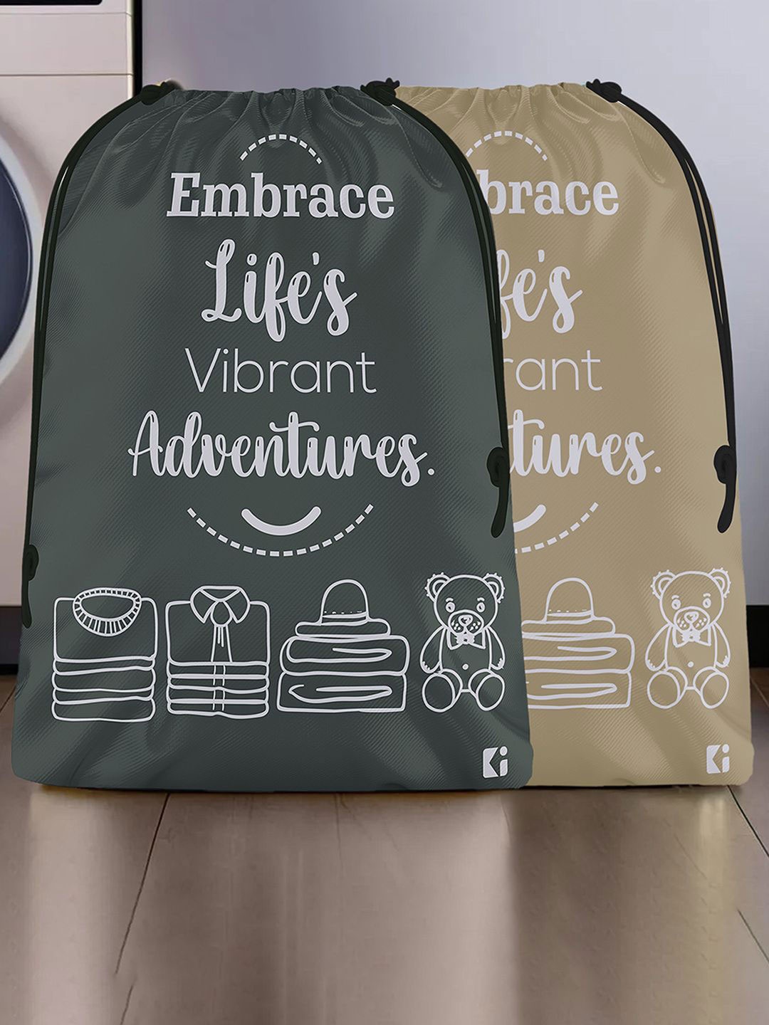 

Kuber Industries Brown & Grey Pack Of 2 Typography Printed Cloth Storage Bag For Travel