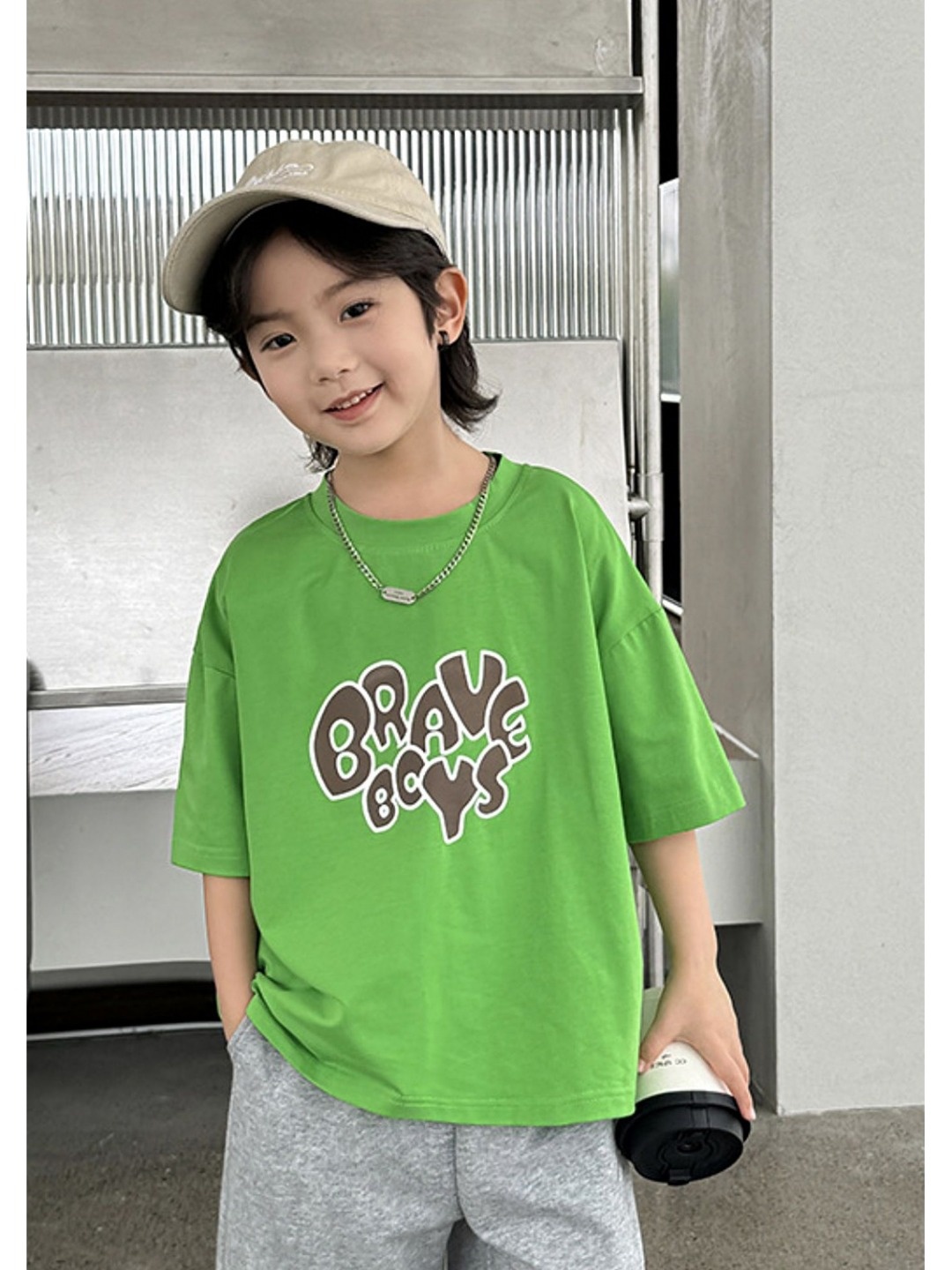 

LULU & SKY Boys Typography Printed Round Neck Cotton T-shirt, Green